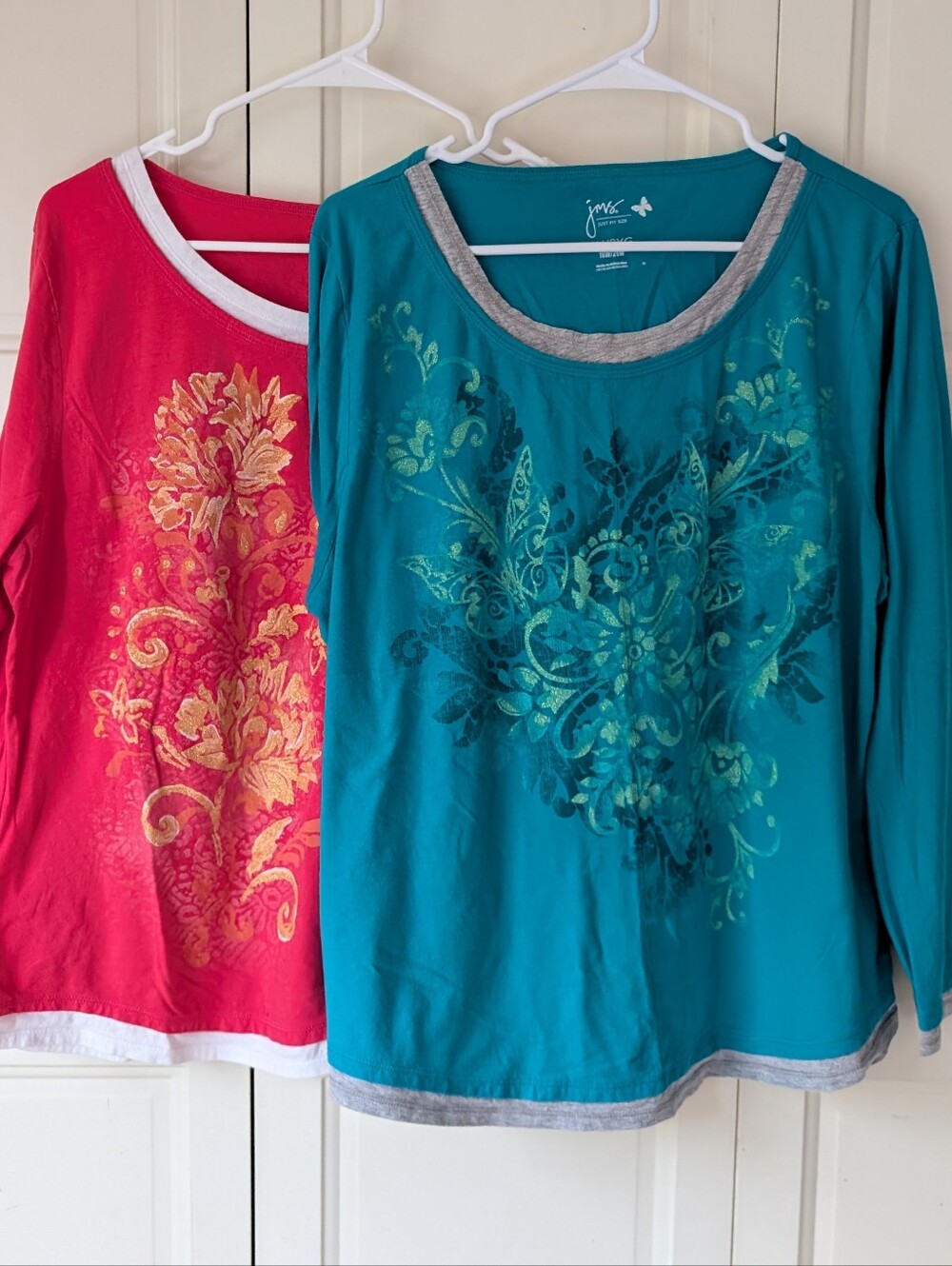Pink & blue y2k glitter floral plus size long sleeve tops